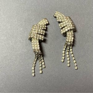 Vintage rhinestone clip long drip dangle earrings